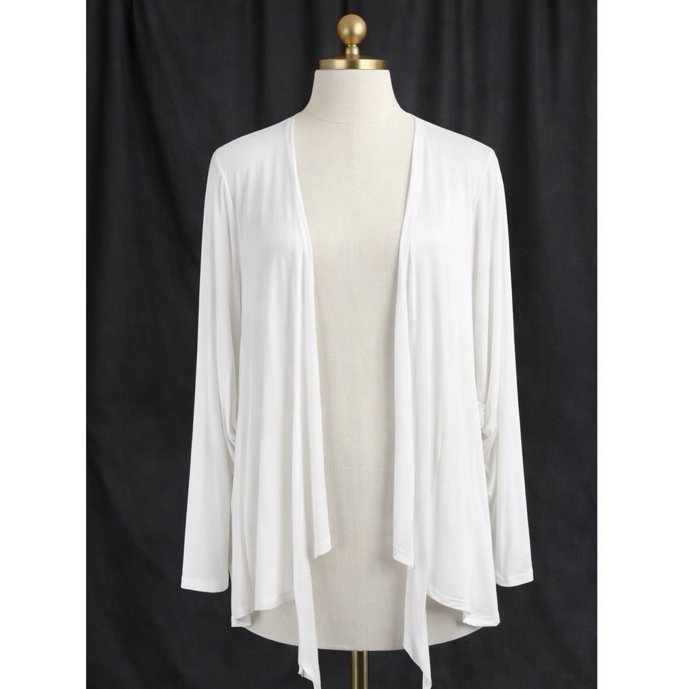 Belle by Kim Gravel Open Cardigan White Stretch Knit Lightweight Size XL XLP